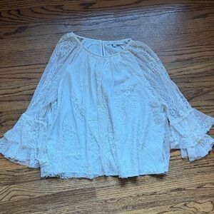 LOFT Cream Lace Ruffle Sleeve Blouse